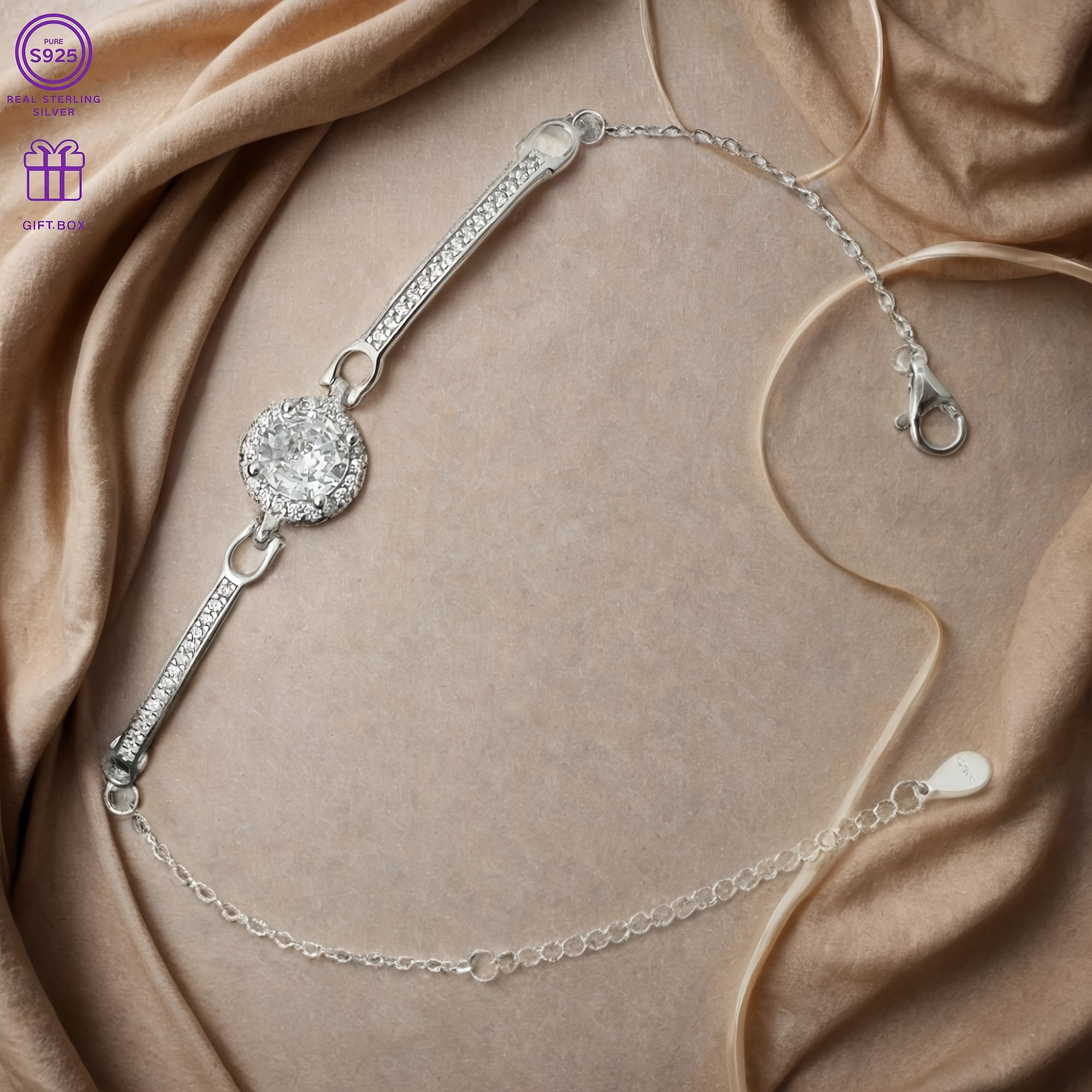 S925 Silver Sun Bracelet with Clear Zirconia Charm